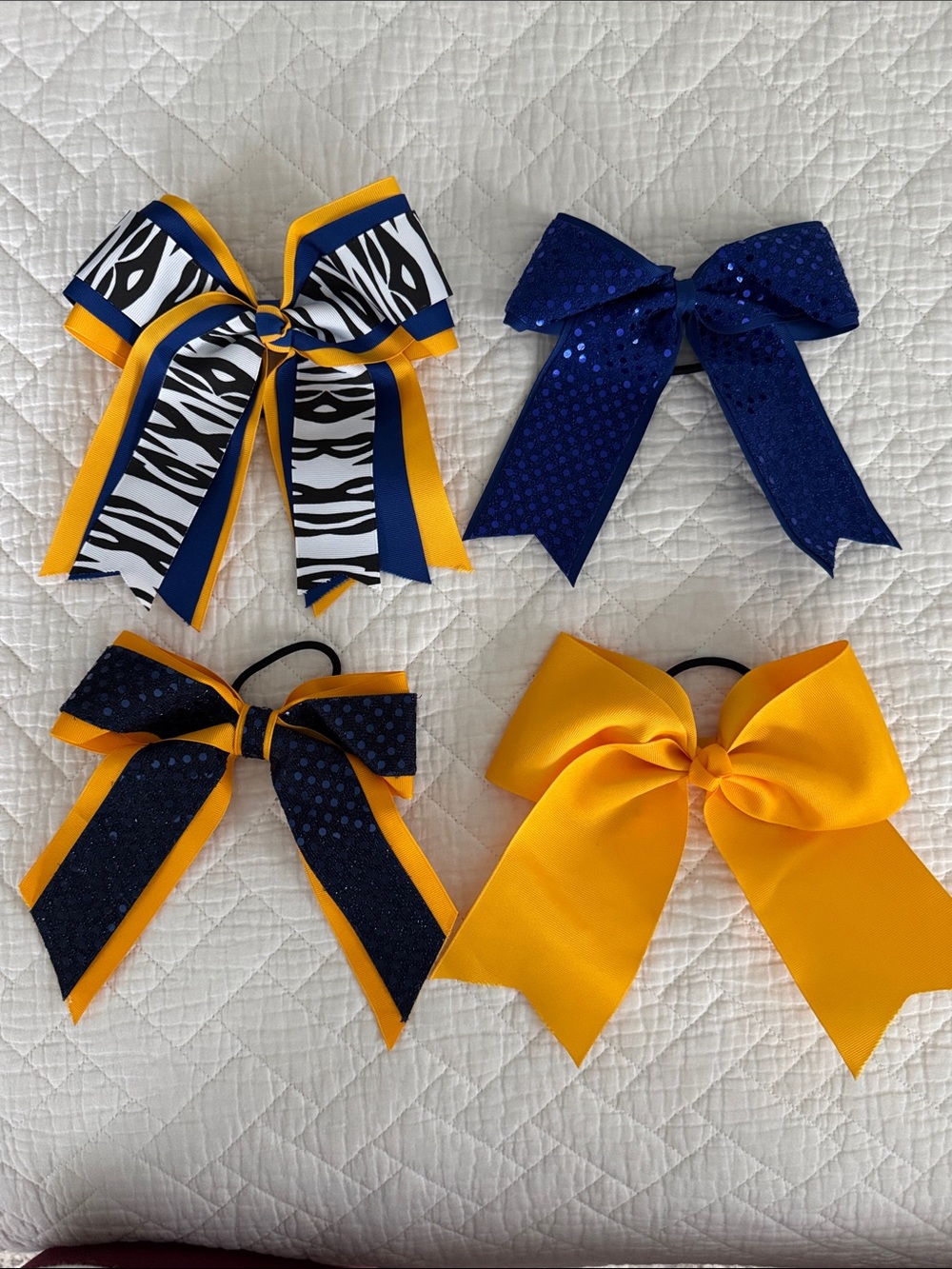 Yellow and Navy Cheer Bows - Pack of 4